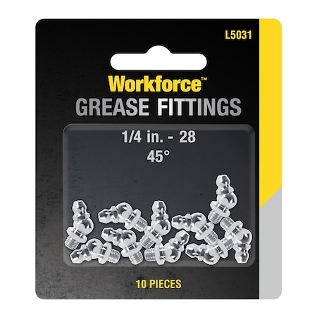 Workforce Grease Fittings, 45 Degrees 1/4in - 28 Straight, 10-Piece L5031
